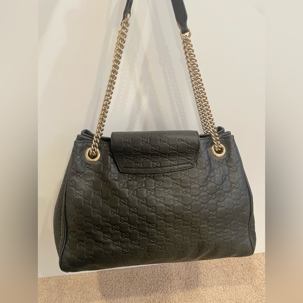 Gucci Black Leather Emily Medium Guccissima Shoulder Bag - Picture 5 of 15